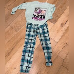 Justice Mint Green Pajama Set with Plaid Pants